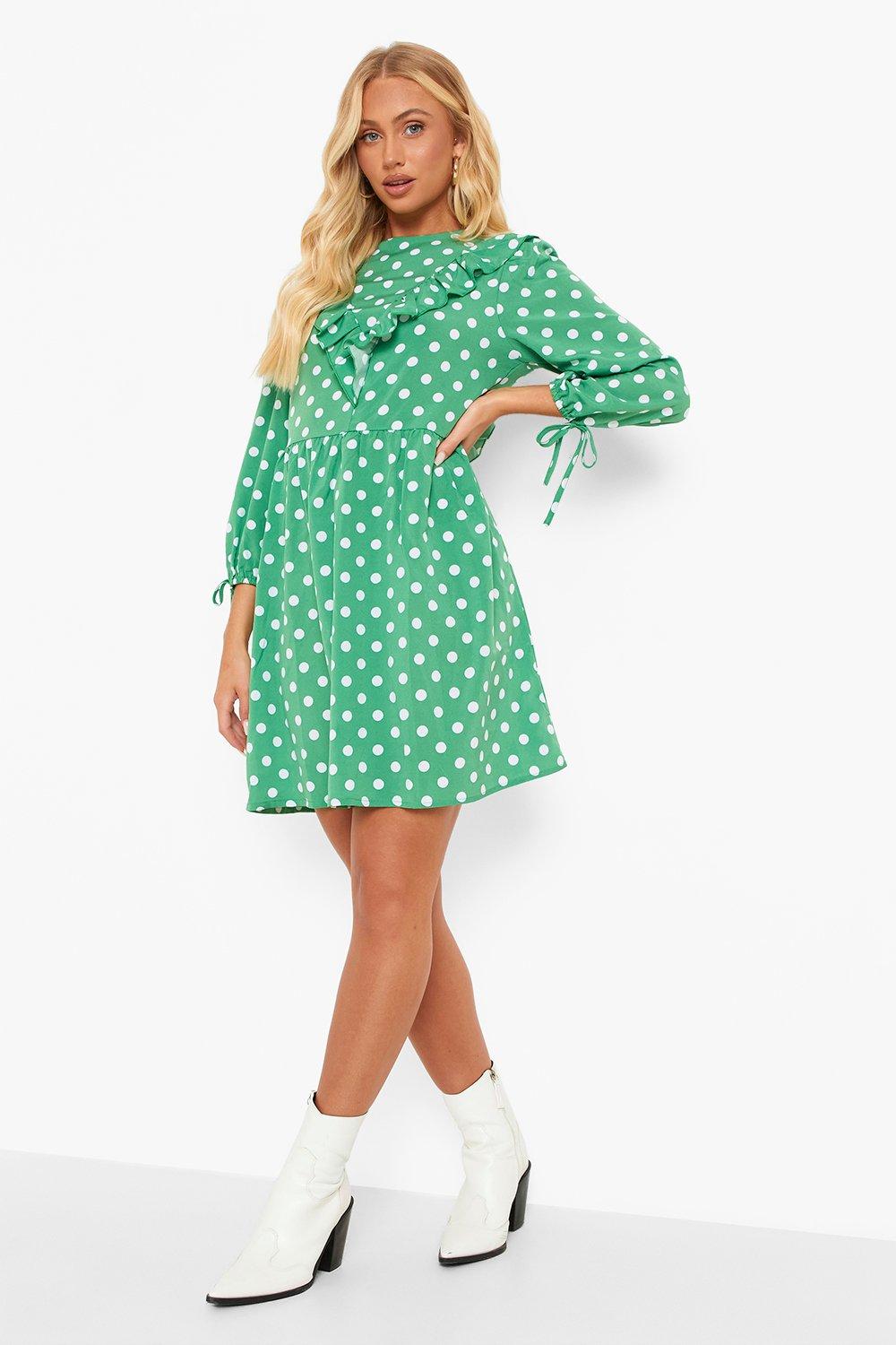 Boohoo green hot sale polka dot dress